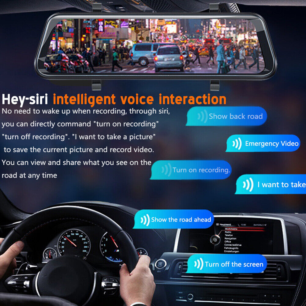 9.66″ Dash Cam Rear View Mirror Monitor Wireless Carplay Dual Front Rear Camera