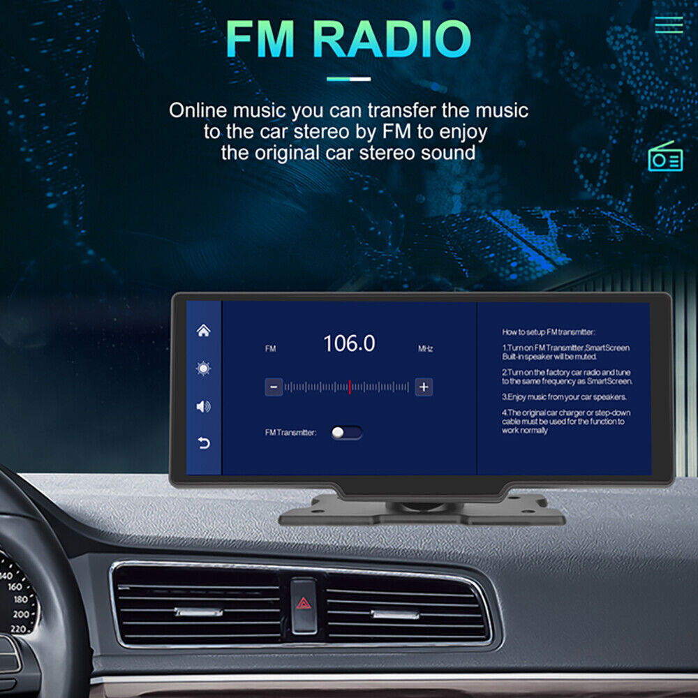 10″ Portable Car Stereo BT Radio Touchscreen Wireless Apple CarPlay Android auto