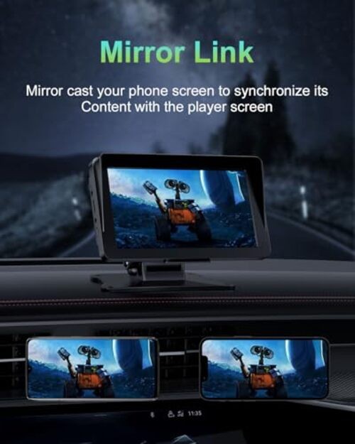 Apple Carplay Screen for Car, 7″ HD Portable Dual-mount with Backup Camera