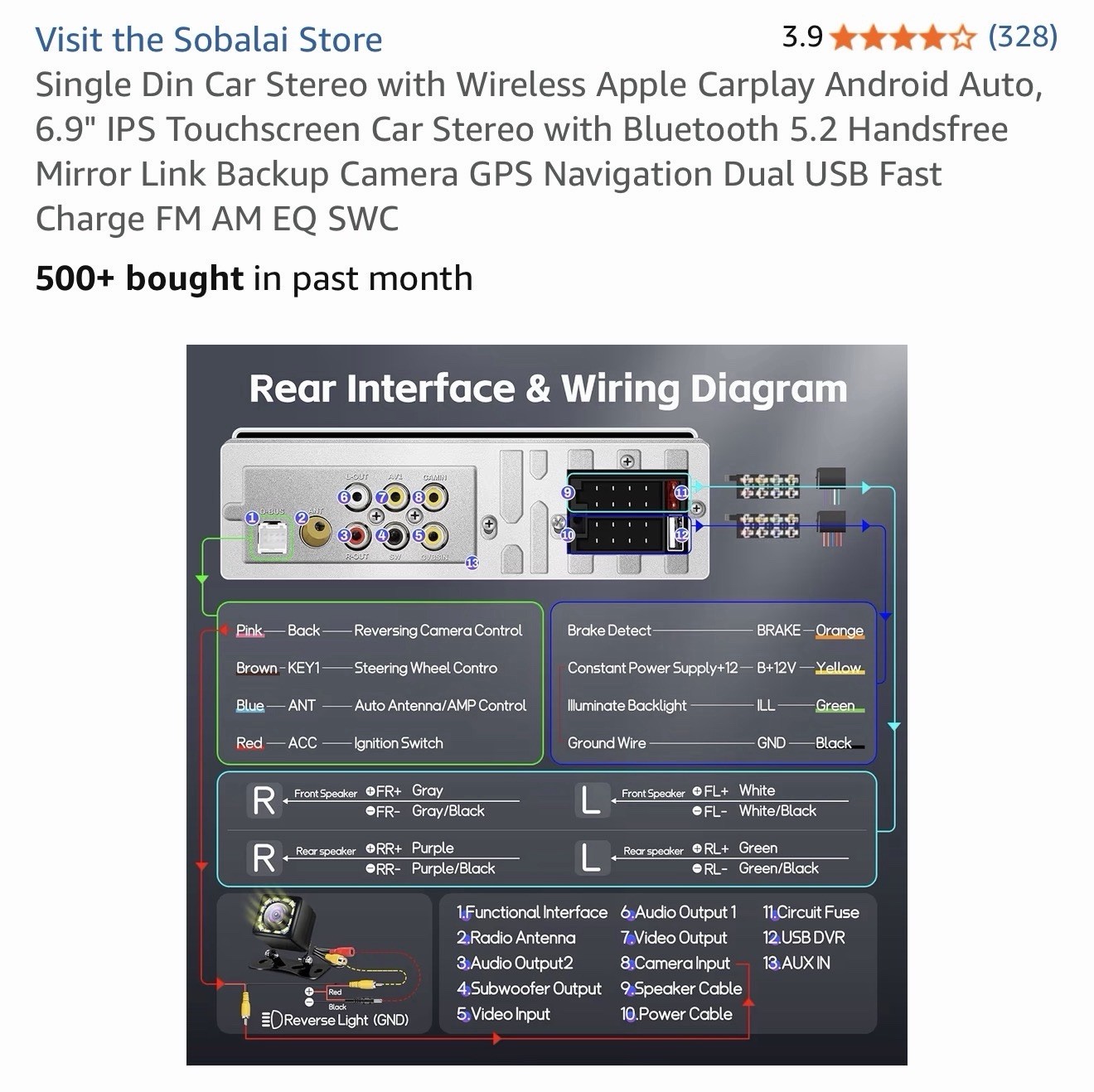 Single Din Car Stereo with Wireless Apple Carplay Android Auto 6.9″ IPS