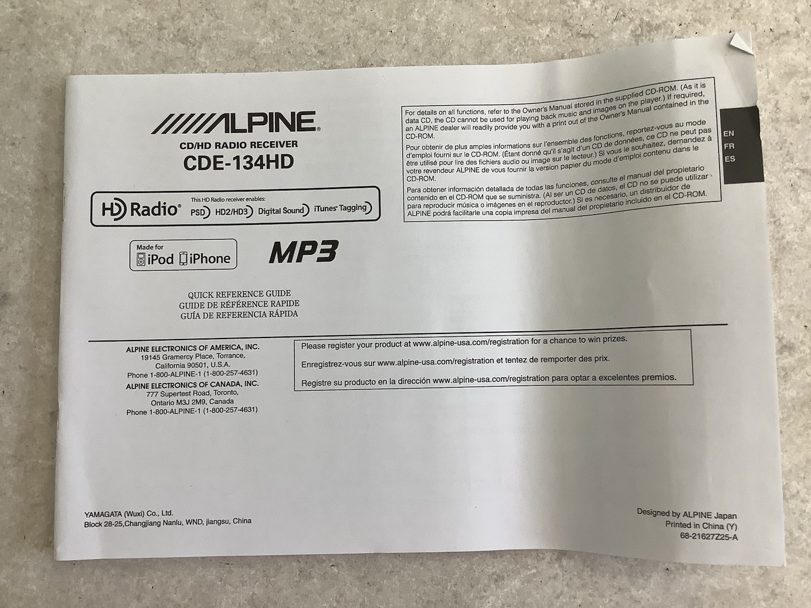 Alpine CDE-134HD CD/HD Radio CD PLAYER Receiver USB: IPHONE/IPOD/MP3 “BRAND NEW”