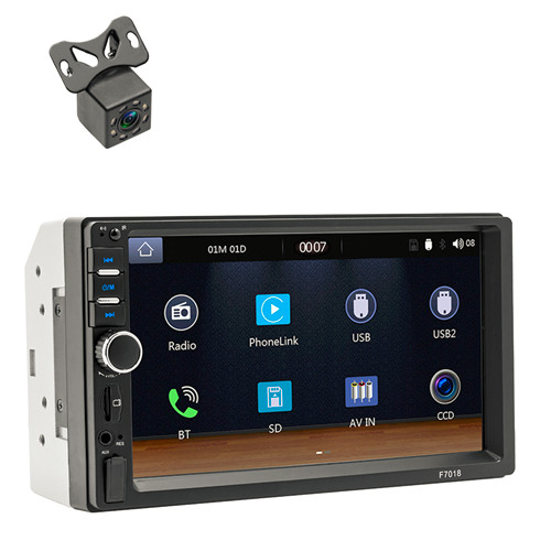 7in Car Stereo Radio Touch Screen 2DIN MP5 Wired Carplay W/8LED Rearview Camera