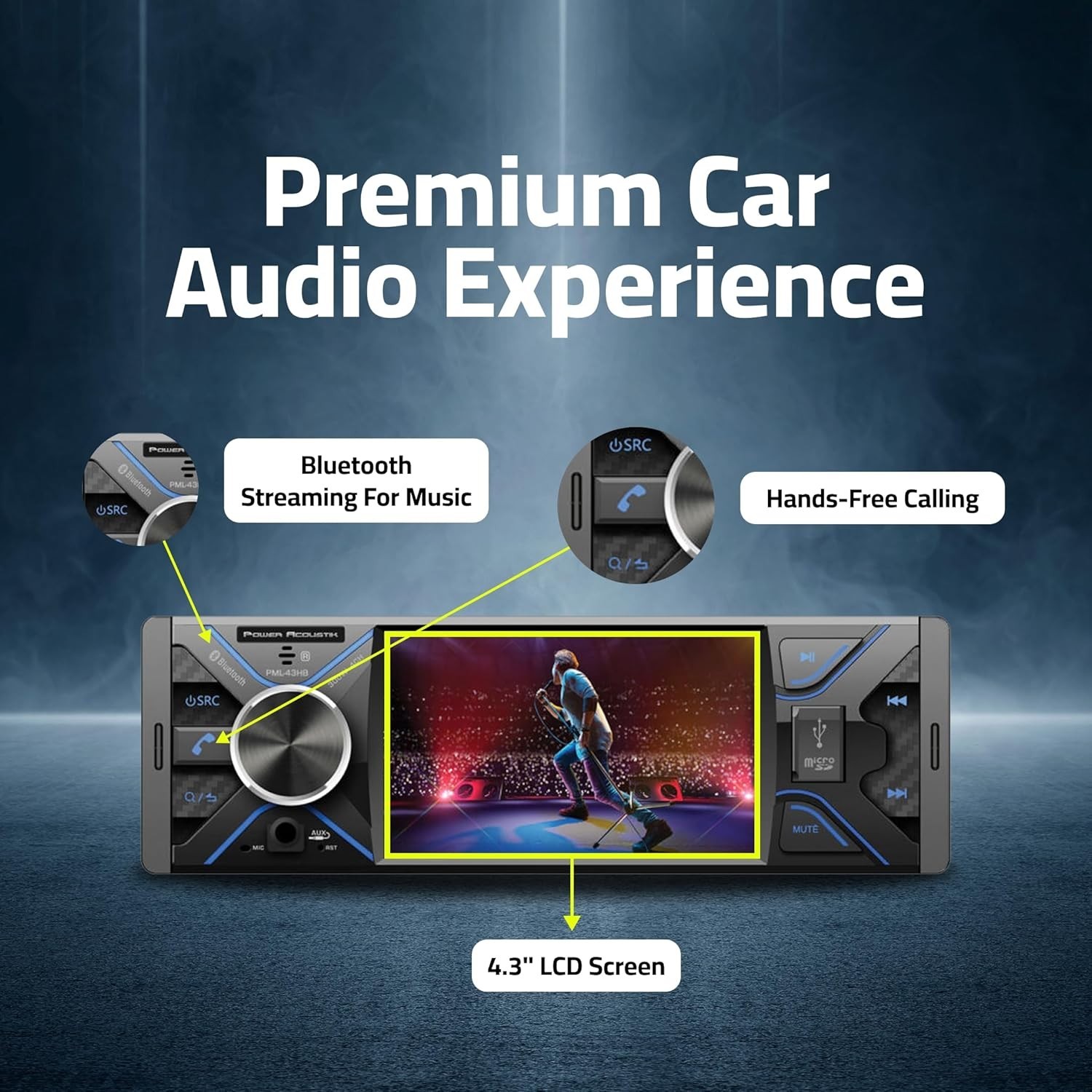 Power Acoustik PML-43HB Bluetooth Digital 1080P Multimedia Receiver w/ 4.3″ LCD