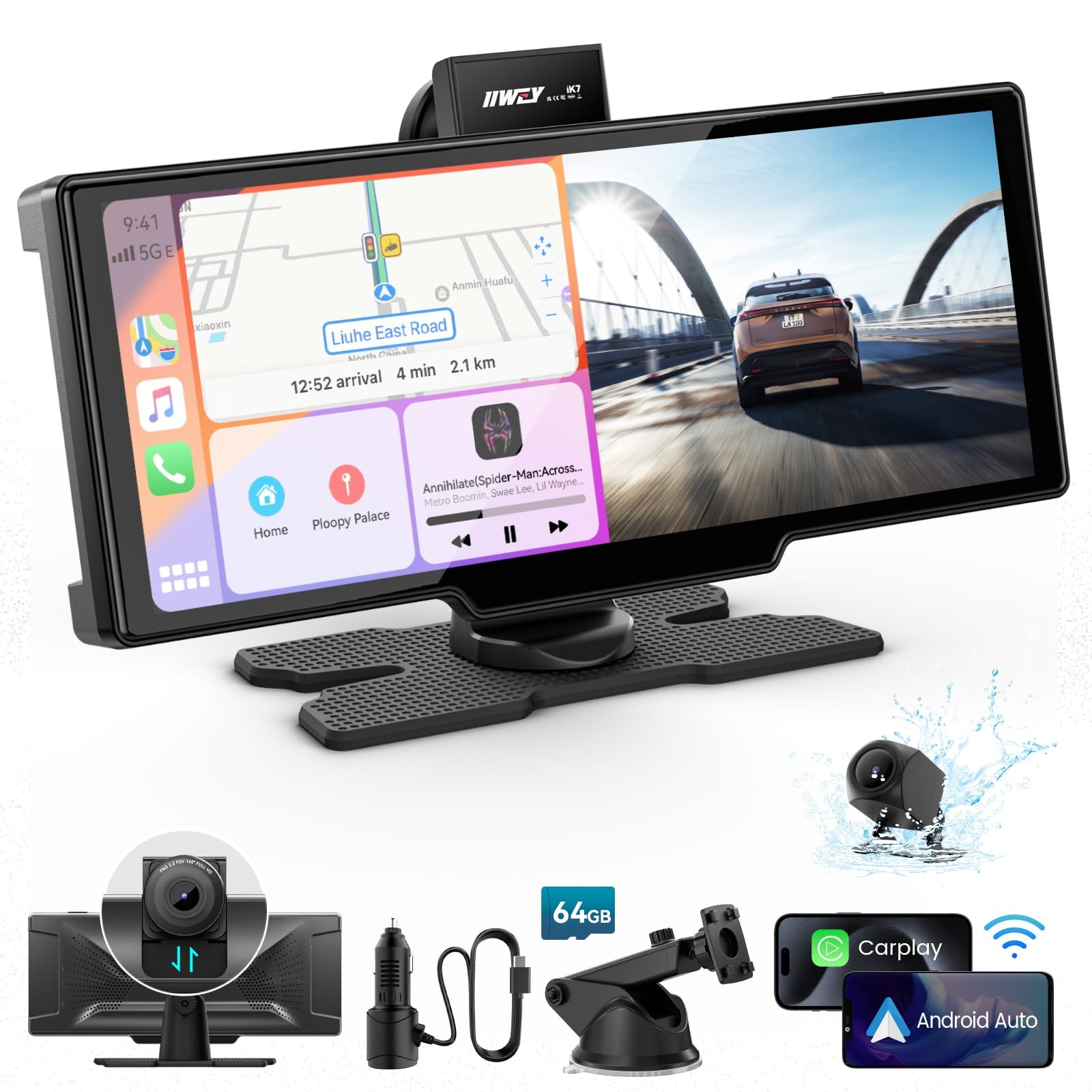 Portable Apple Carplay Screen, 10’’ Car Stereo Wireless Car Play & Android