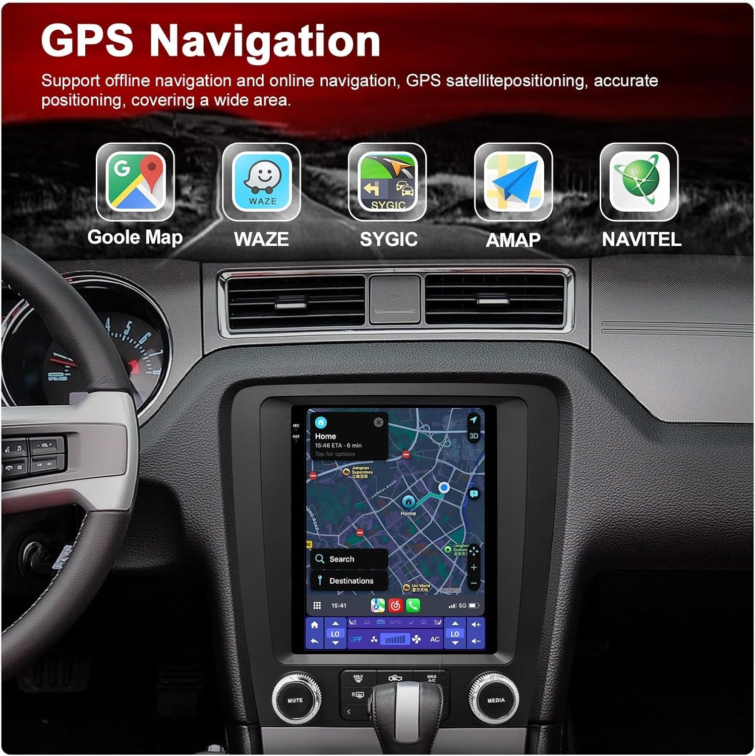 Car Stereo Radio Upgrade for 10-14 Ford Mustang, 9.7″ 4+64GB QLED Touch Screen