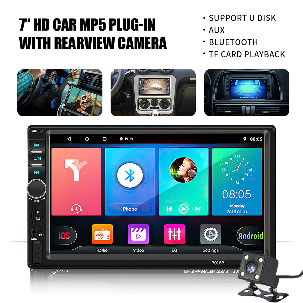 7” Touch Screen Double Bluetooth Car Stereo Radio MP5 Player Reversing Camera