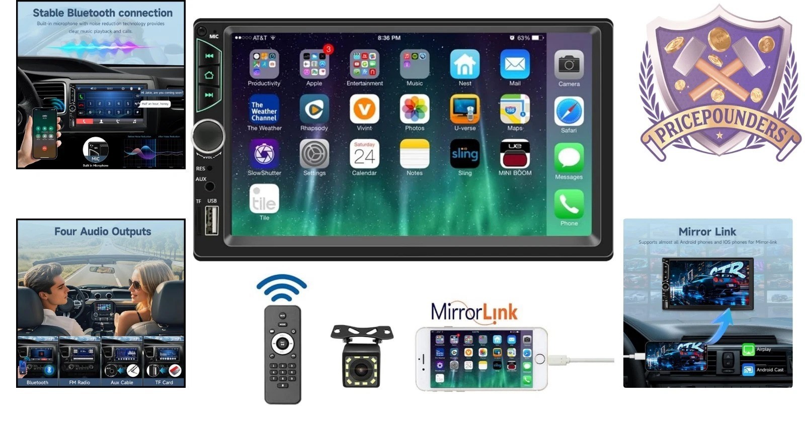 7inch Car Stereo Double Din Touchscreen Backup Camera Bluetooth FM MP3 MP4 USB