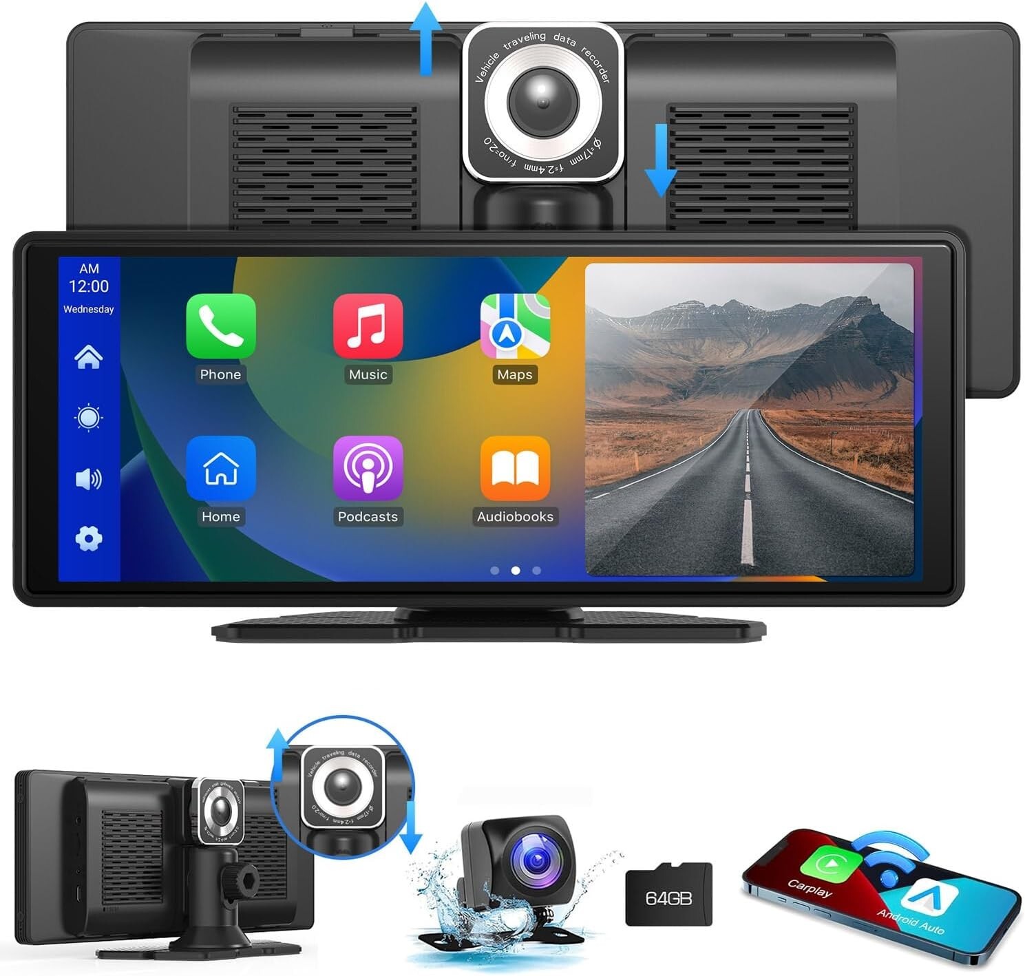 Leadfan Wireless Carplay Car Stereo Radio 2.5K Dash Cam, 9.3″ IPS Touchscreen