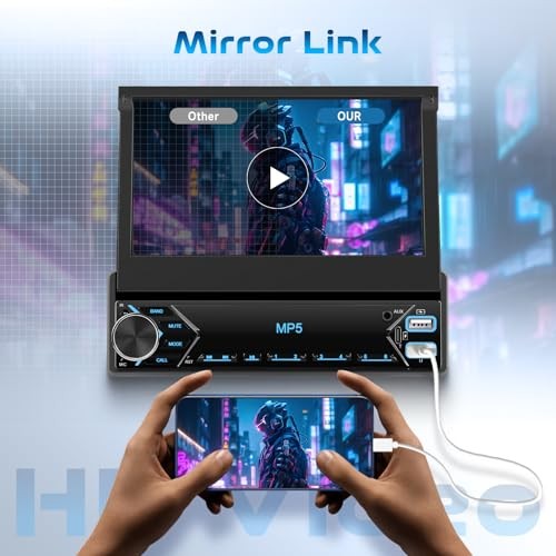 Single Din Flip Out Car Stereo Bluetooth 7 Inch Retractable Touch Screen Car
