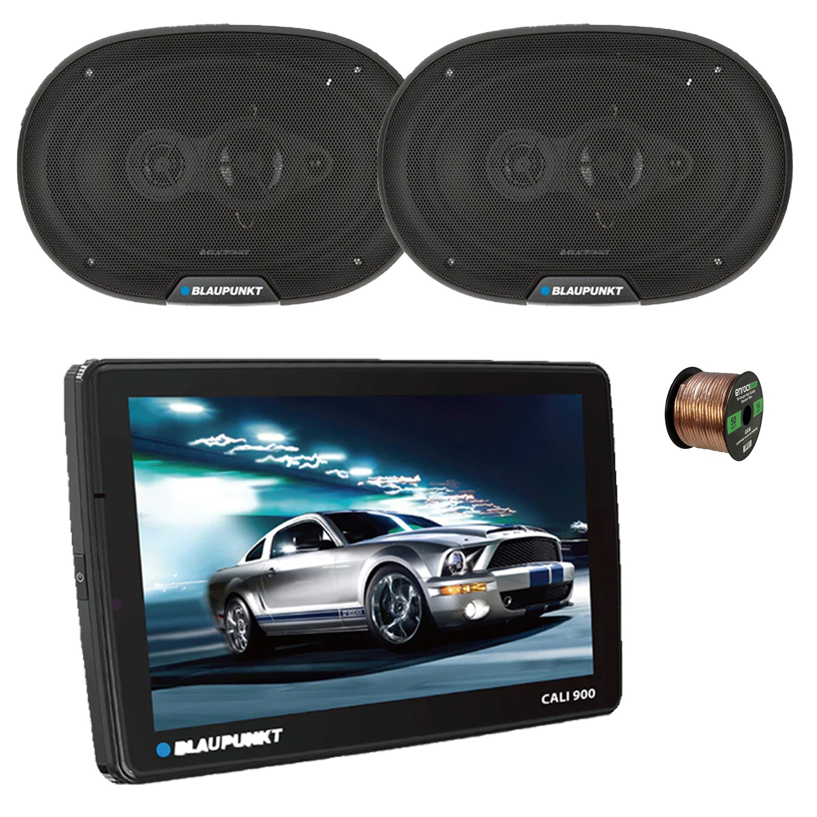 Blaupunkt CALI 900 9″ Touchscreen WiFi Receiver, 2x 6×9″ 70W Car Speakers, Wire