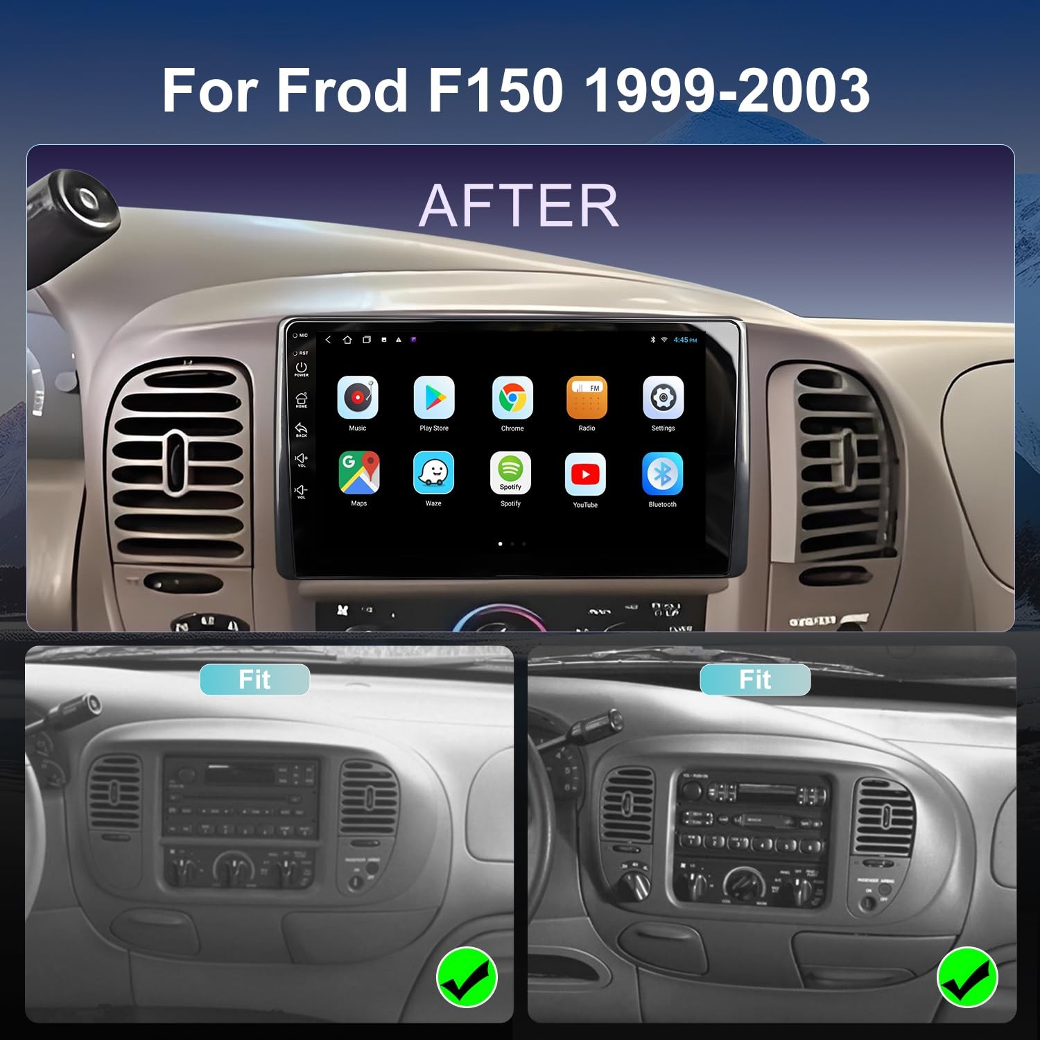 9″ QLED Wireless Carplay Android Auto Stereo for 1999-2003 Ford F150