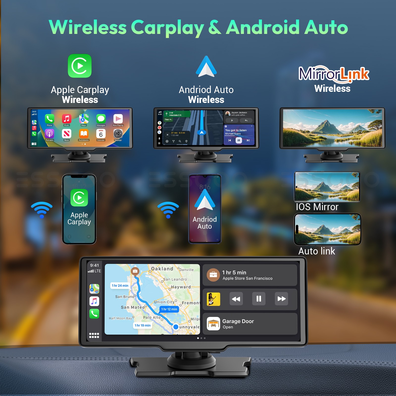 XGODY Touch Screen Dash Cam Car Stereo 4K Wireless Apple Carplay & Android Auto