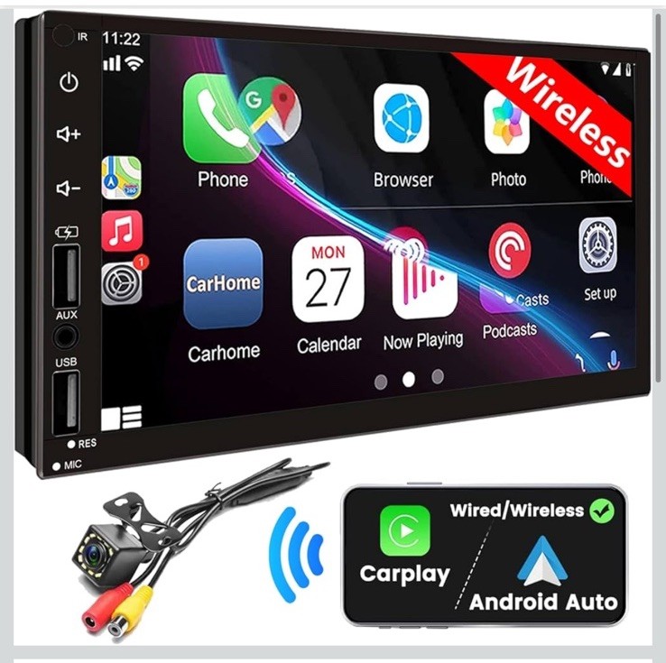 🔥7” Double Din Car Stereo with Wireless Apple CarPlay & Android Auto W Remote