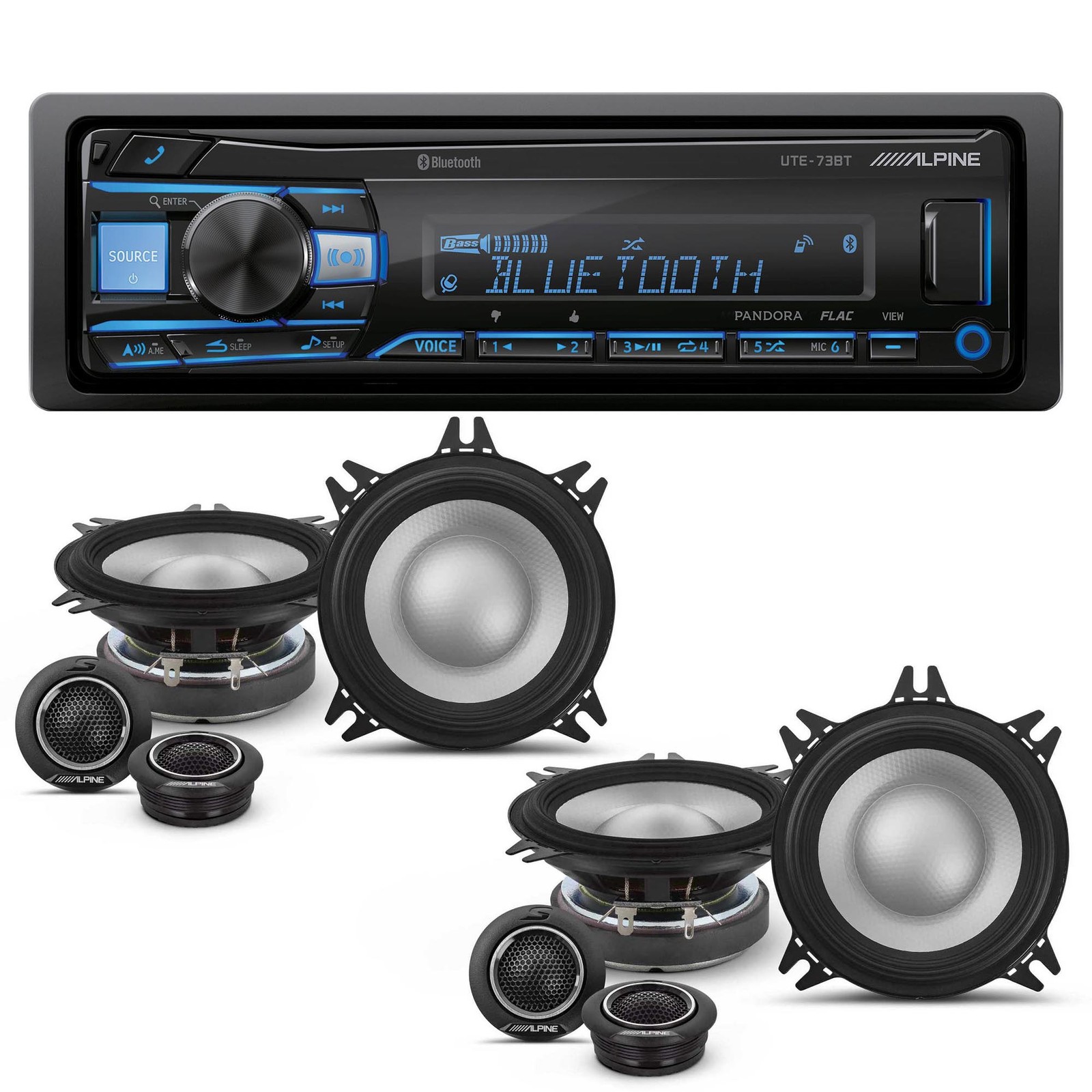 Alpine UTE-73BT Receiver, 2 Pairs S2-S40C Type S 4″ Speakers, Bluetooth, Digital