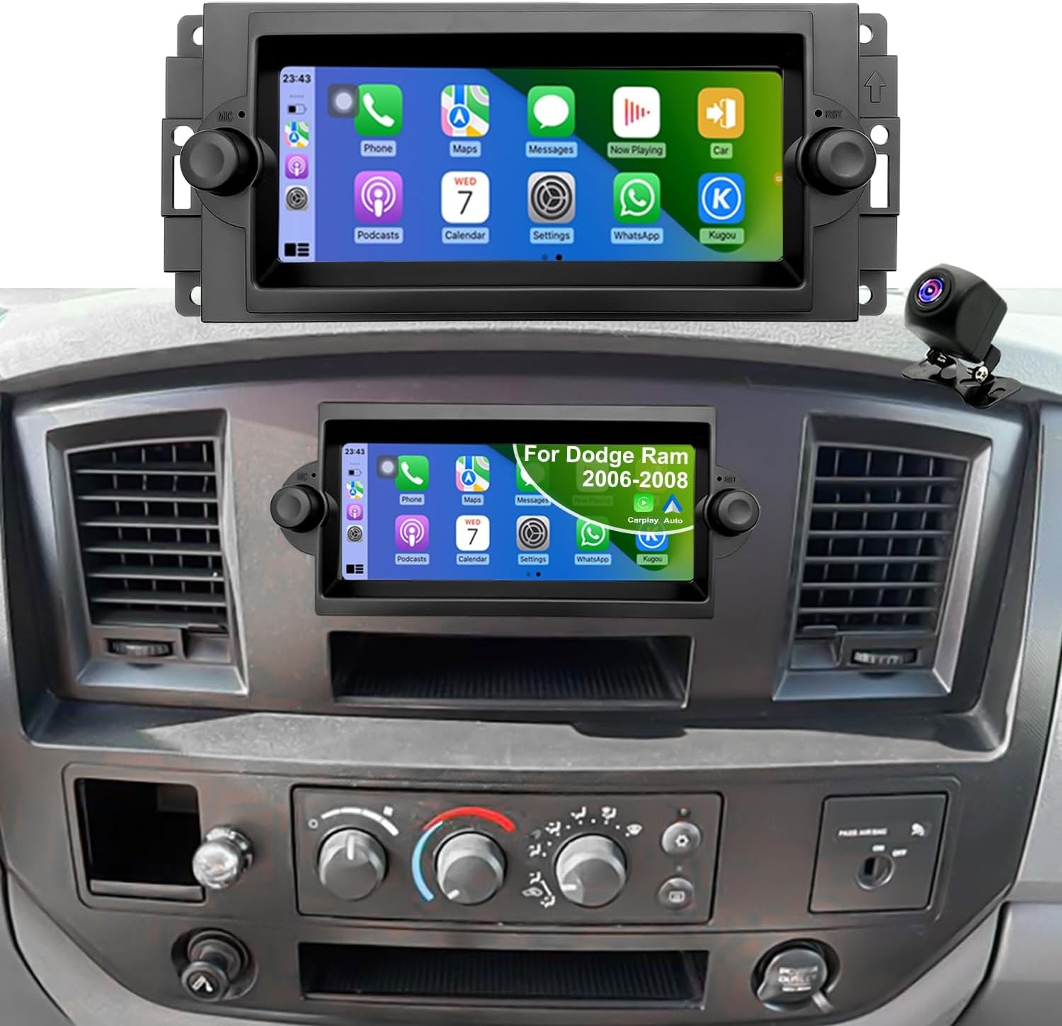6.8″ Touchscreen Wireless Carplay Android Stereo for Jeep Wrangler, Dodge Ram