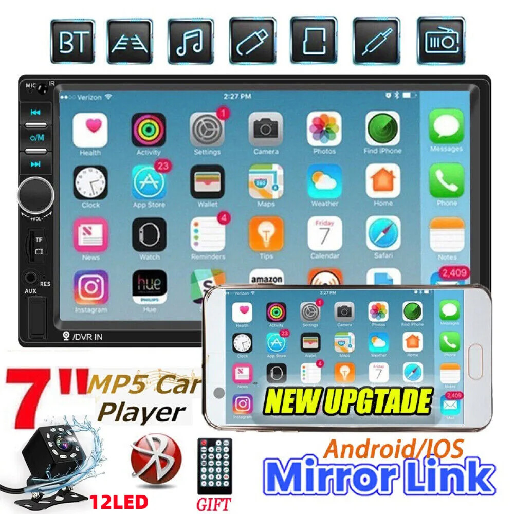 7″ Double 2Din Touch Screen Stereo Bluetooth FM Radio Car MP5 Player with Camera