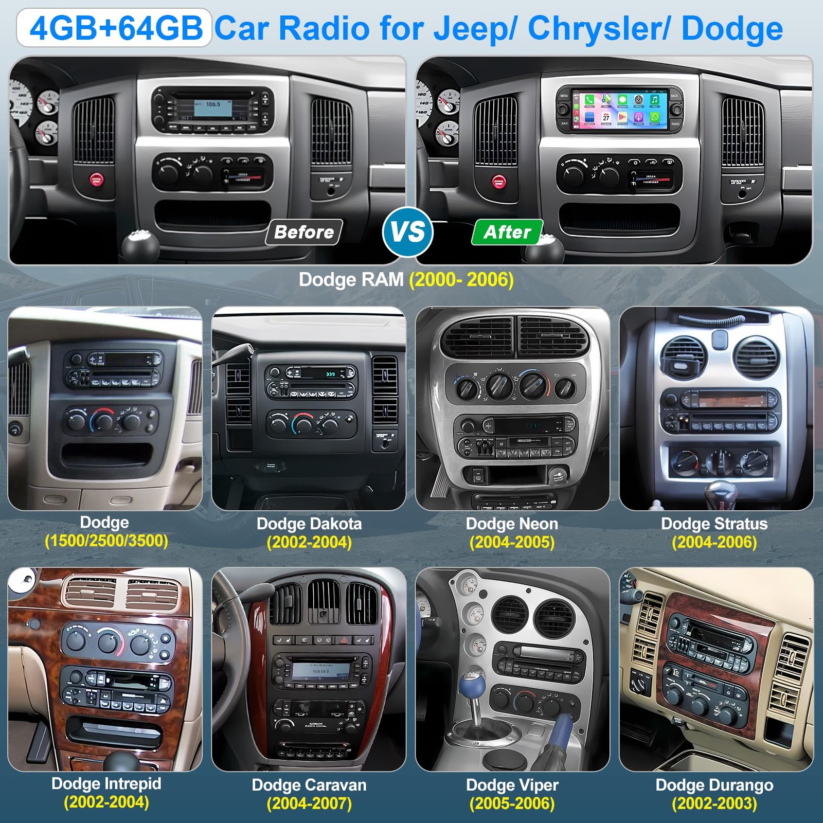 (8 Core+64GB) Car Radio Stereo for Dodge RAM 1500 2002-2006,for Jeep Wrangler…