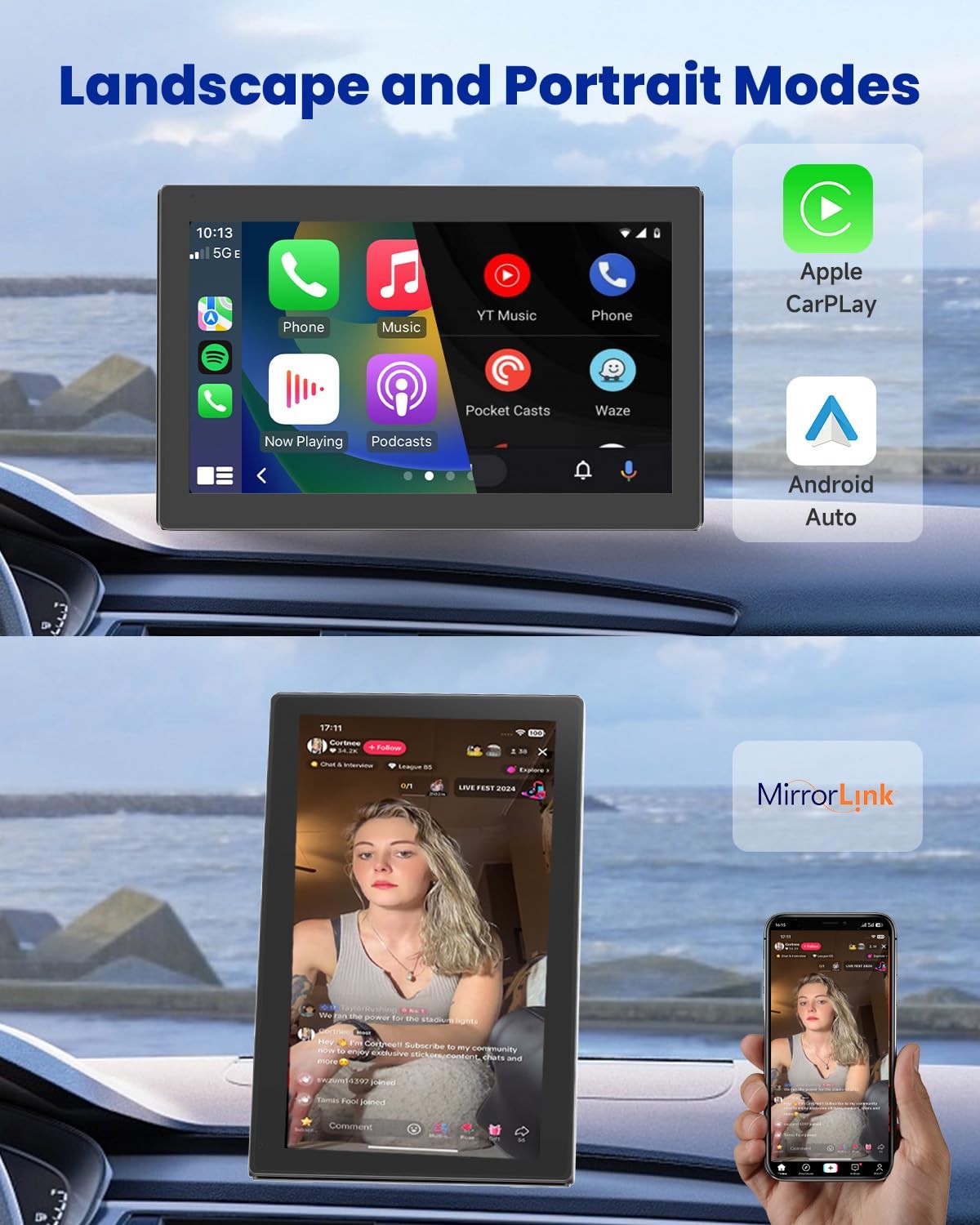 CarPlay Screen with Android Auto, CL798 7” Portable Touchscreen with…