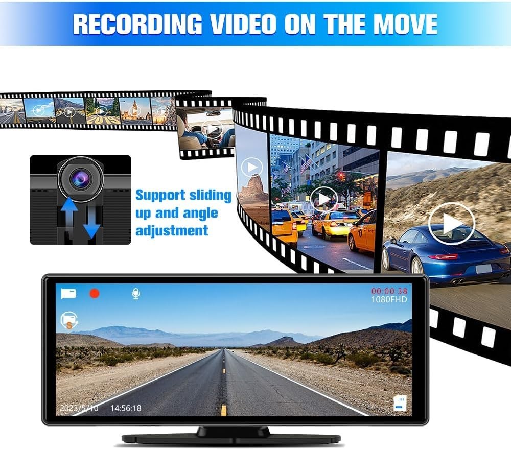 Universal Wireless CarPlay Screen with 4K+1080P Cameras, Lightweight Design