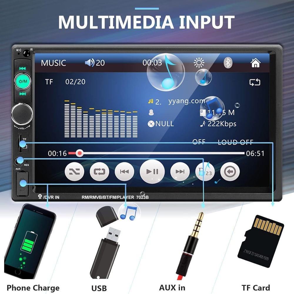 7″ 2 DIN Double Car MP5 Player Bluetooth Touch Screen Stereo Radio + Rear Camera
