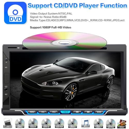 Double Din Car Stereo with CD/DVD Player, CarPlay/Android Auto 7″ Touch