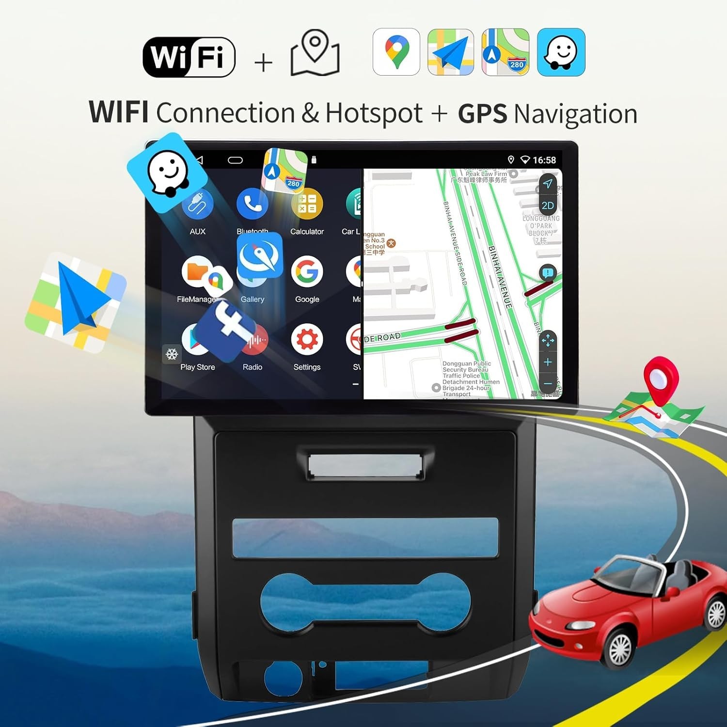 13.3″ Large Screen Car Radio GPS Carplay replace For Ford F150 Raptor 2008-2014