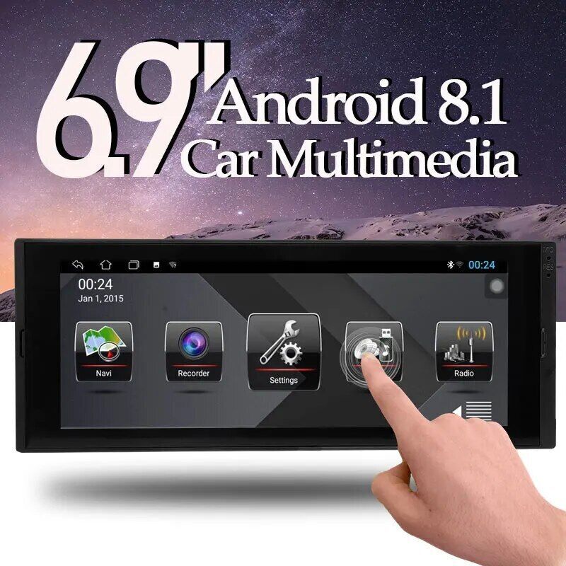 Single 1 Din Car Android Multimedia Player 6.9″ Touch Screen GPS WiFi Car Radio