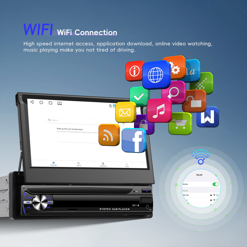 7” 4+64GB Android 15.0 Single 1 Din Car Stereo Radio GPS Navi WIFI FM RDS CAM