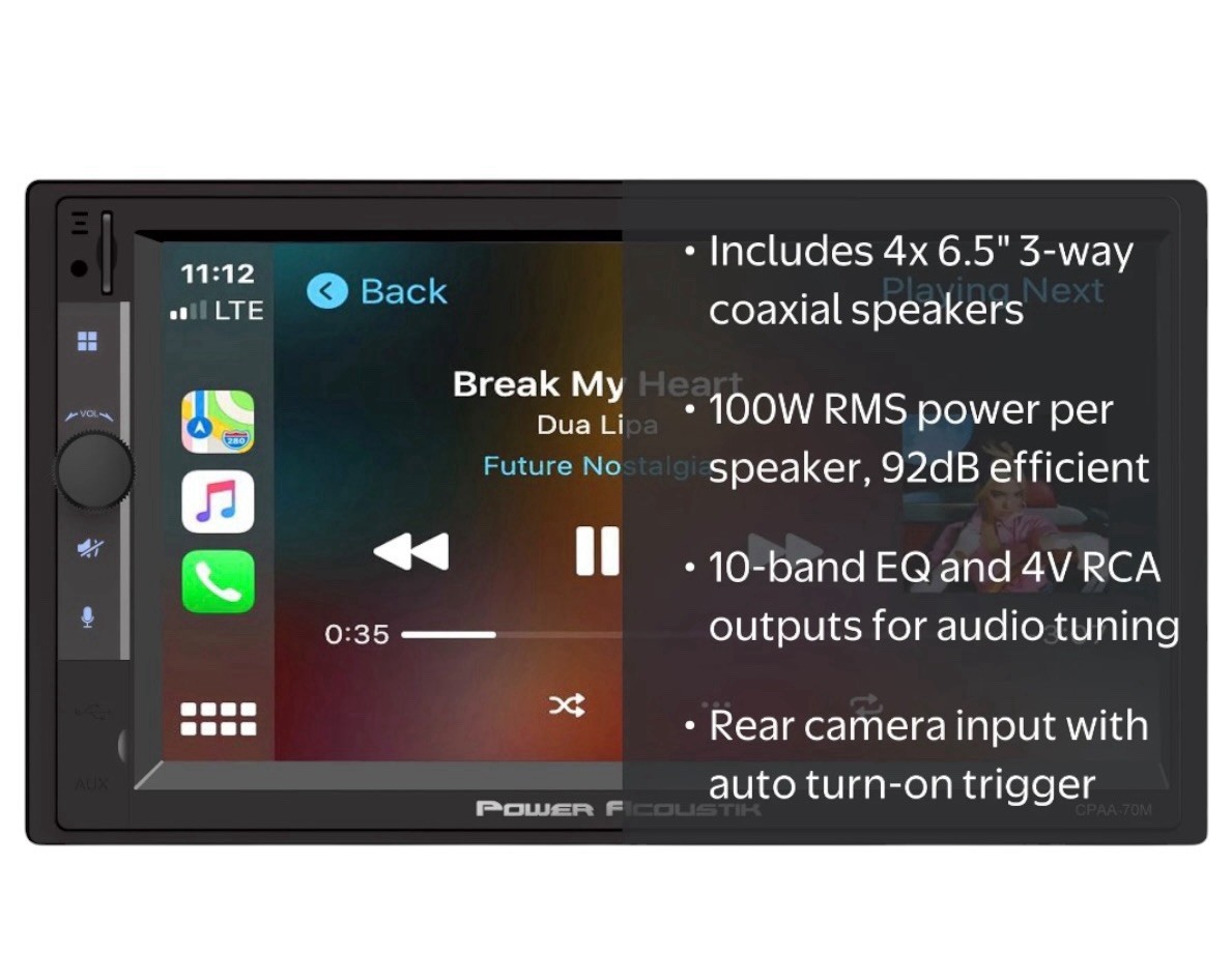 Power Acoustik CPAAM7-S2 2 DIN Car Stereo Apple CarPlay Android Auto Bluetooth