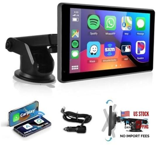 Wireless Carplay Screen for Car,7inch 1080P HD IPS Touch Screen Portable Car