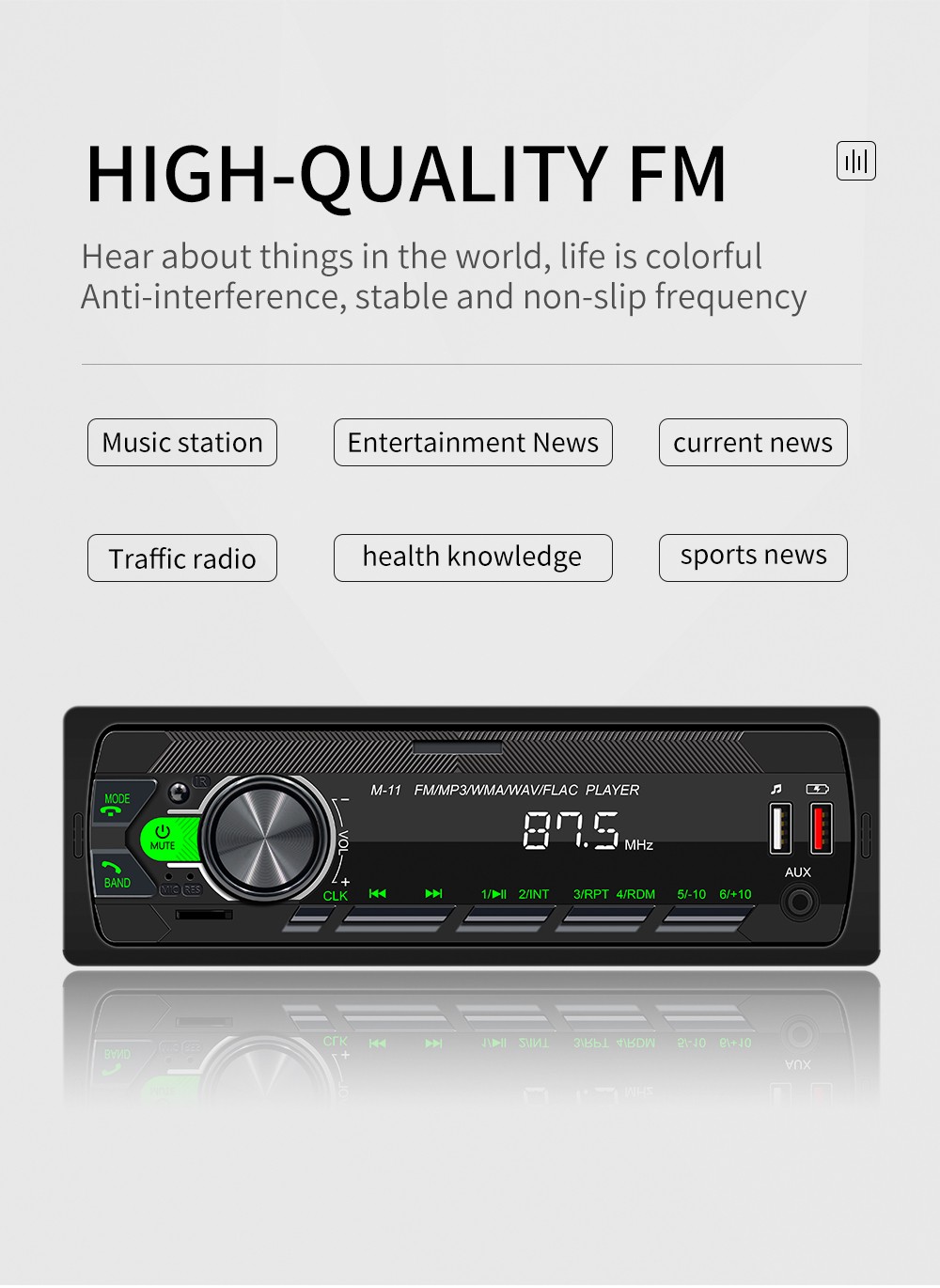 Bluetooth Vintage Car FM Radio MP3 Player USB Classic Stereo Audio Receiver AUX
