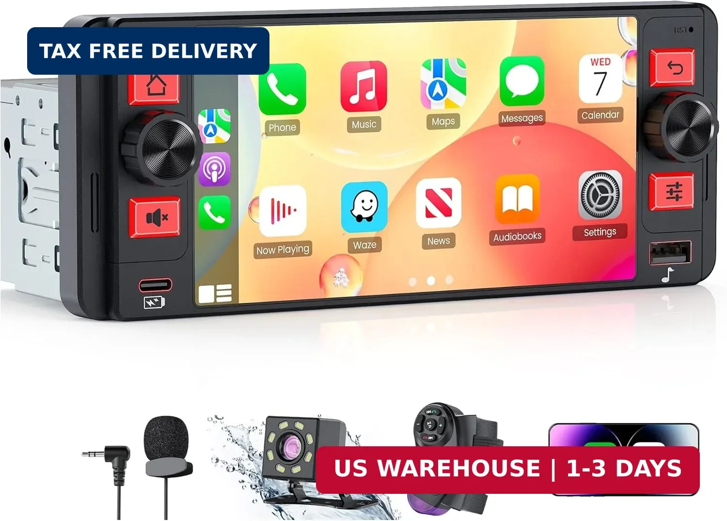 Single Din Car Stereo with Wireless Apple CarPlay and Android Auto, Single Din T