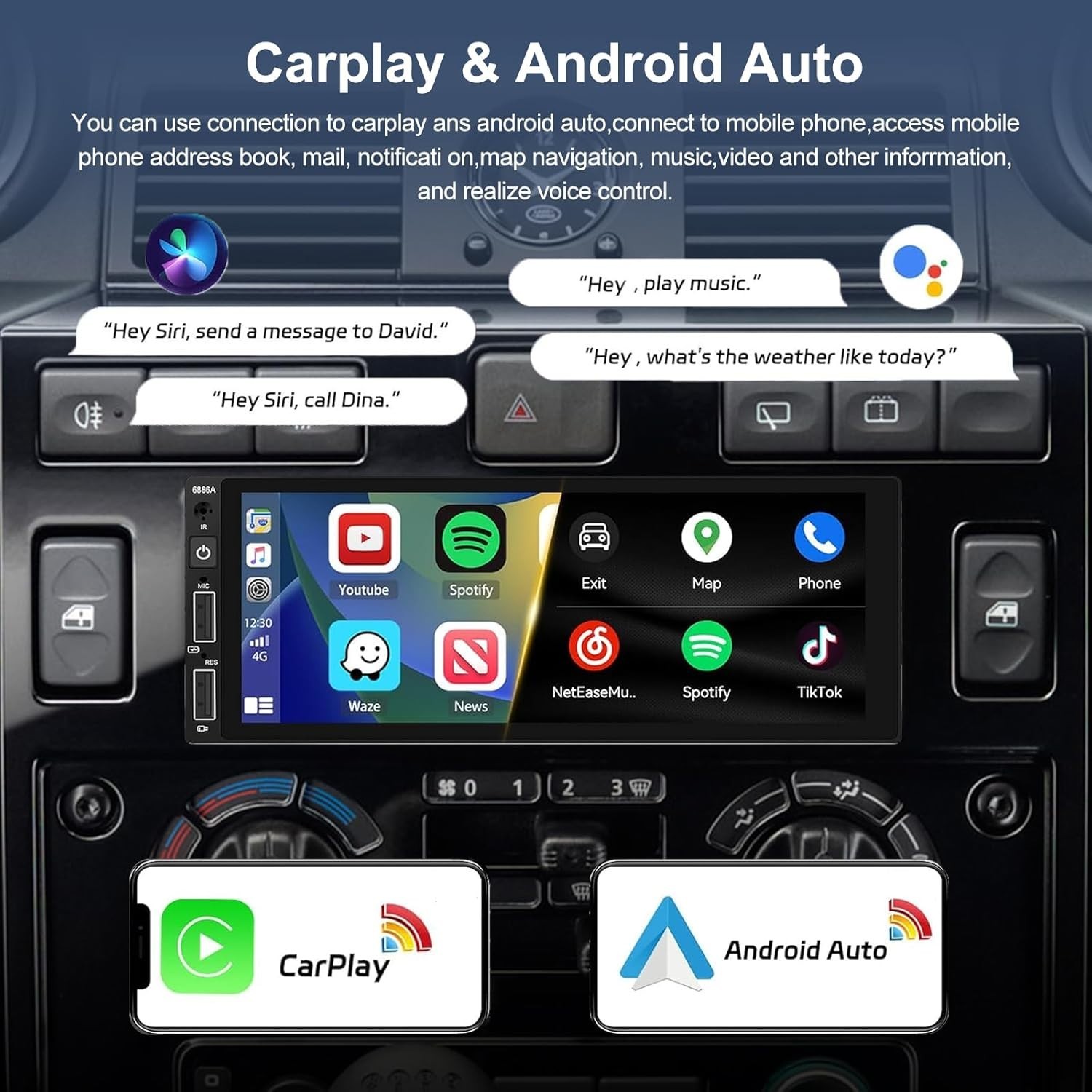7 Color EQ Car Stereo with 6.86″ Touchscreen and Android Auto for Safe Driving
