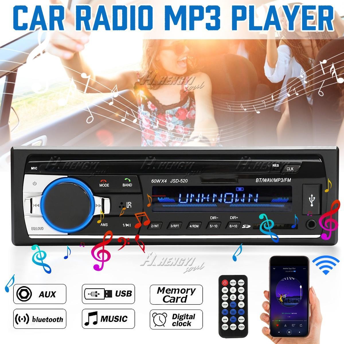 Car Radio Stereo 1Din Bluetooth FM Audio Head MP3/USB/SD/AUX In-Dash Unit Player