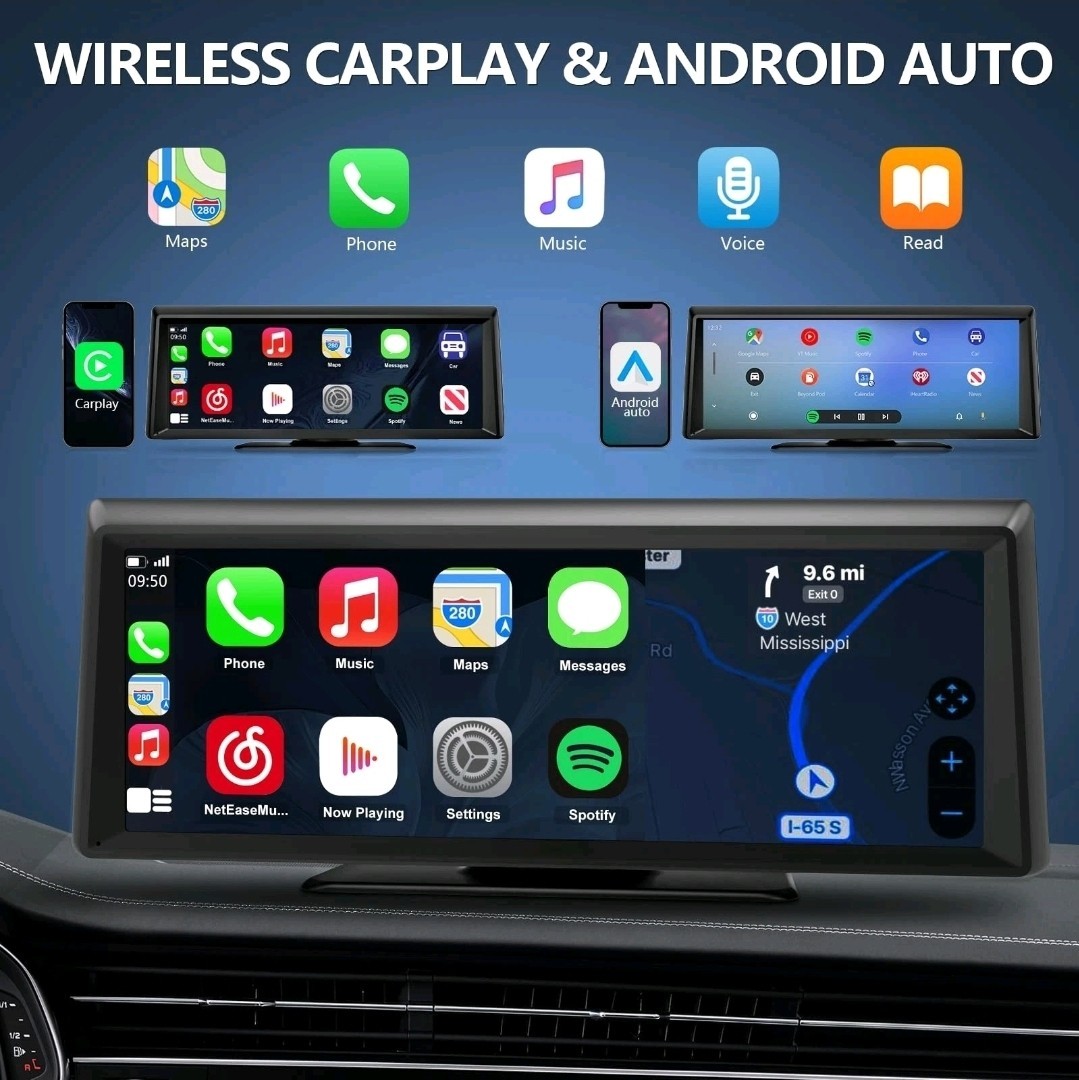 Wireless CarPlay Screen with 2K Dash Cam, 8.1″ Portable Touchscreen Car Stereo