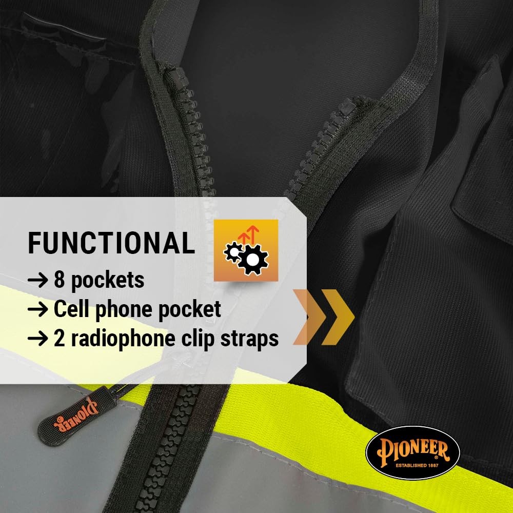 Safety Vest, Hi Vis Reflective Solid Neon, 8 Pockets, Zipper, Adjustable for …