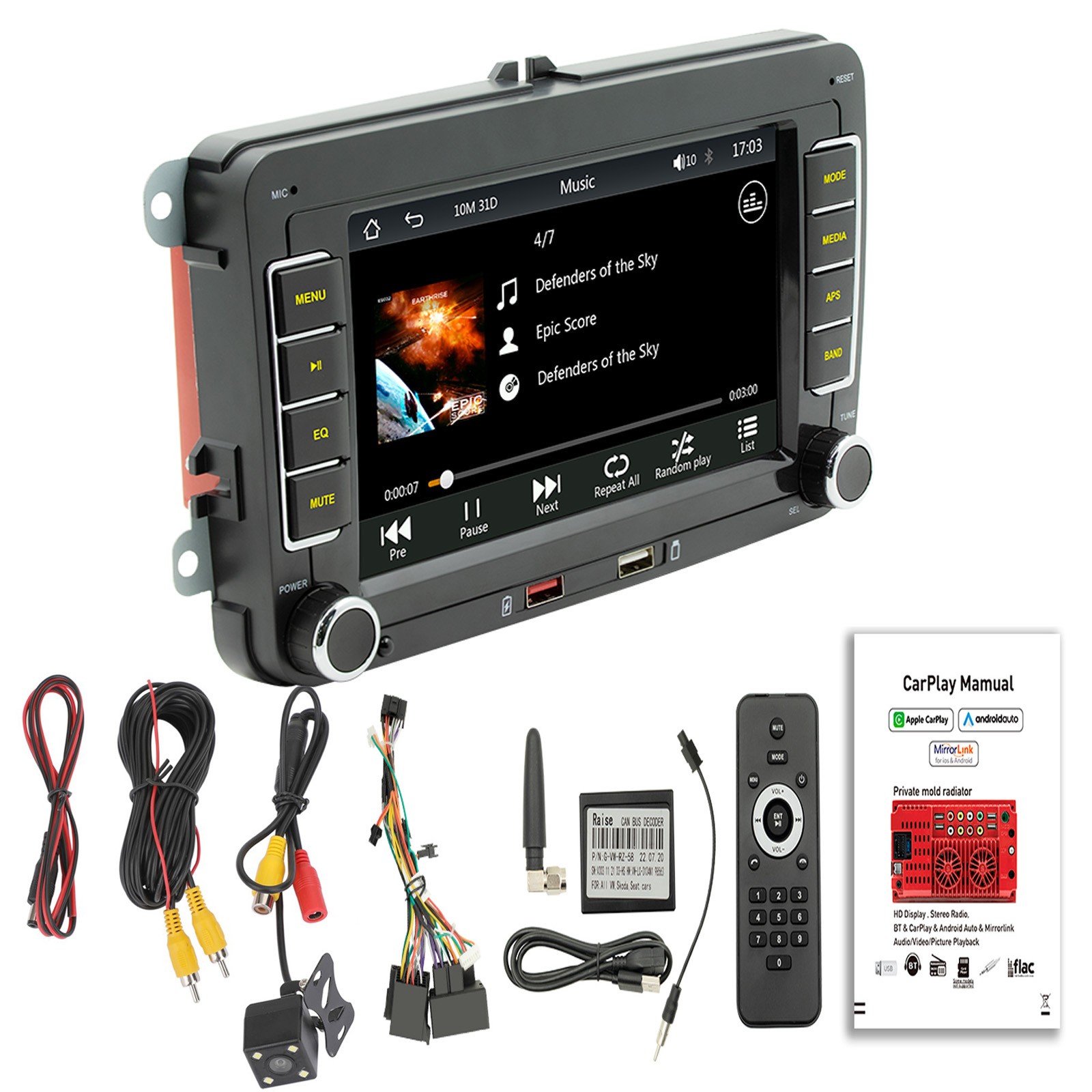 7″ Wireless Carplay Bluetooth Stereo Radio FM Car MP5 Player For Volkswagen Cars