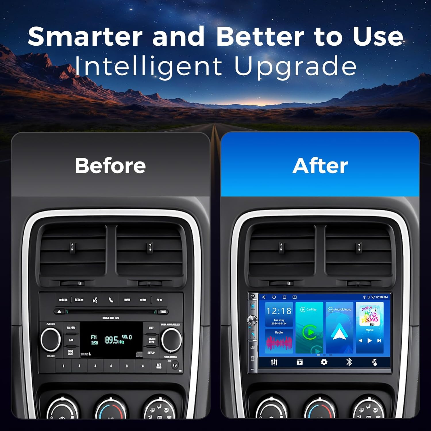 7″ Double Din Car Stereo, Wireless Apple Carplay & Android Auto, HD Touchscreen,