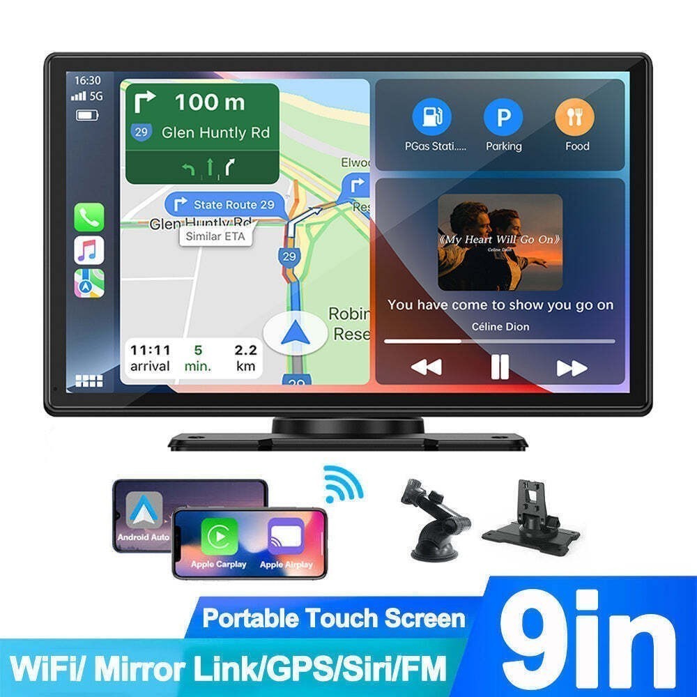 9″Portable Touch Screen Car Stereo Radio Wireless Apple Carplay/Android Auto GPS