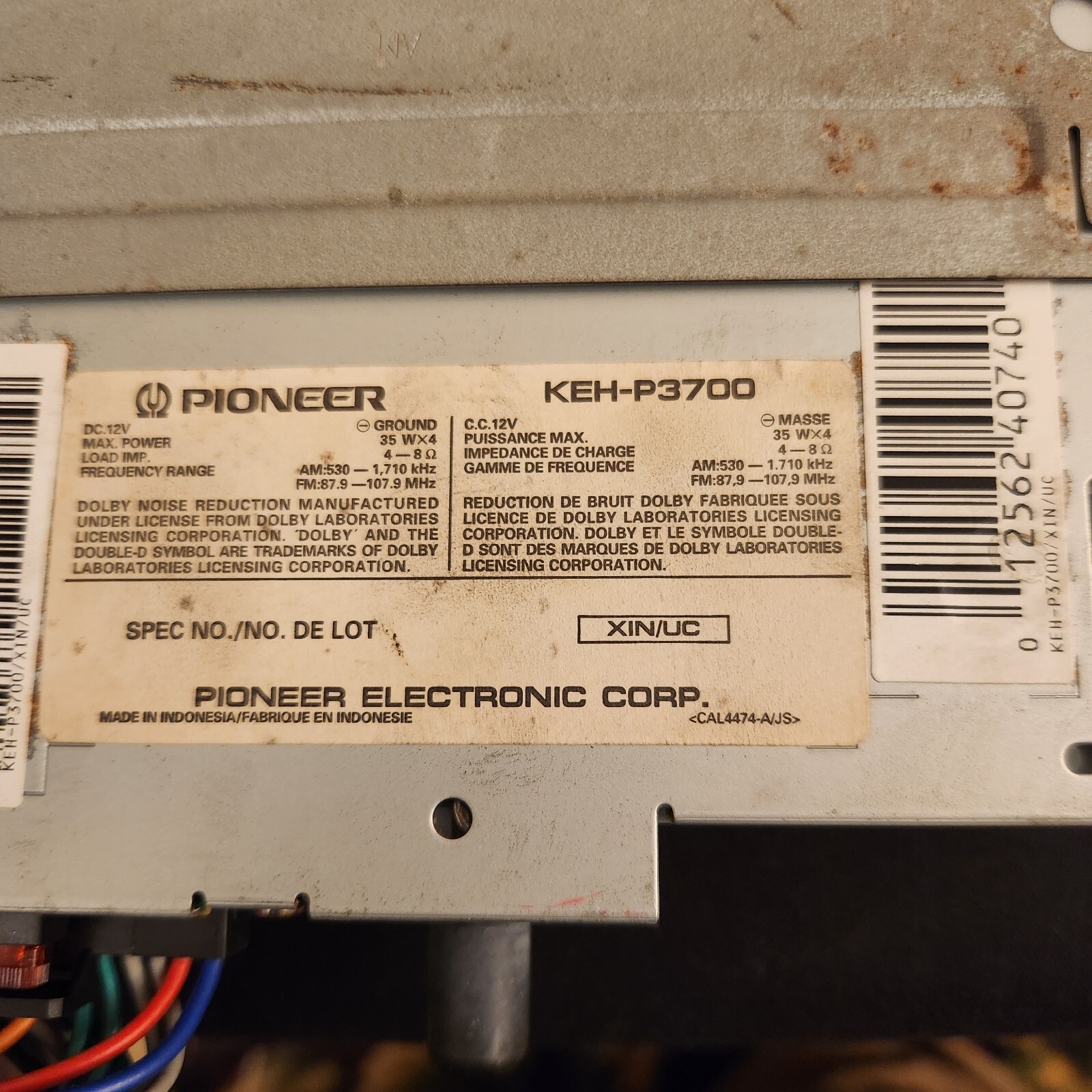 Pioneer Keh-p3700 Cassette Player Stereo Receiver Deck Rare