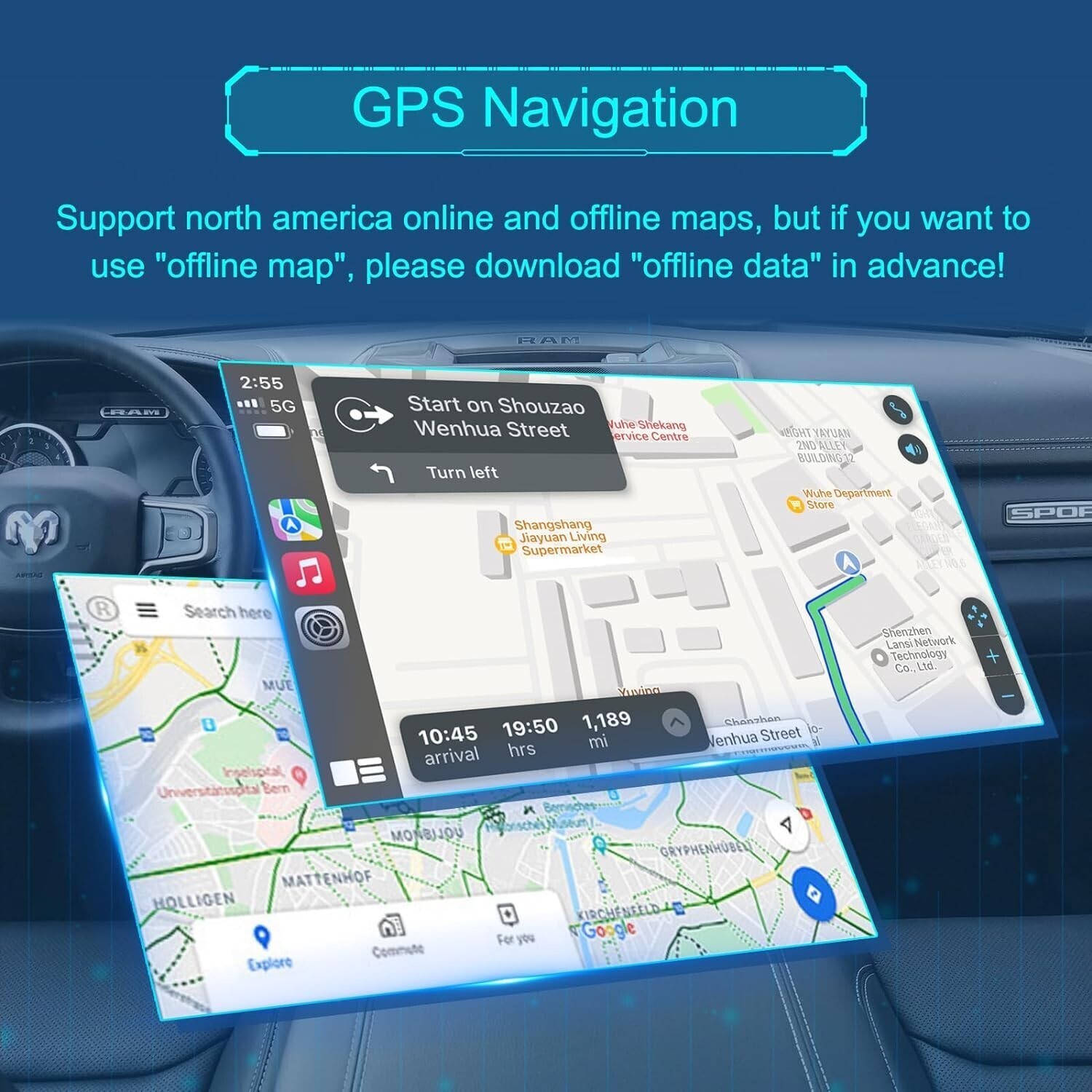 9″ 64GB Car Stereo Radio Android Carplay Screen For 2013-2018 Dodge Ram Truck
