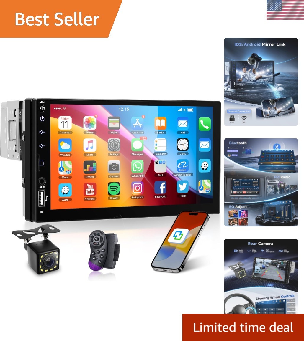 Compact 7 Inch Bluetooth Car Radio – FM, USB, AUX & Steering Wheel Control