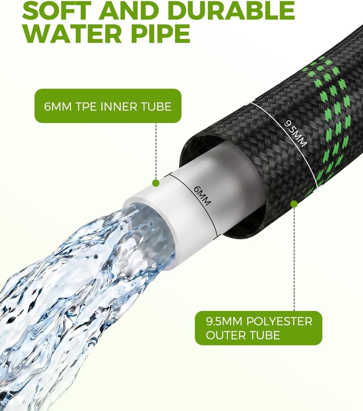 100ft Garden Hose, Non-Expandable Water Hose with 8 Function Spray Nozzle, Light