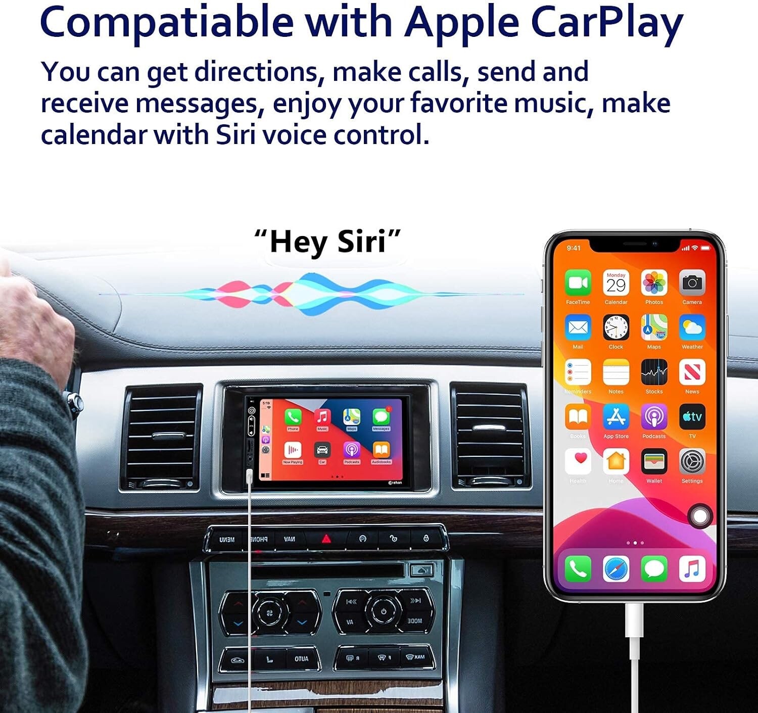 Double Din 7″ Car Stereo W/ Backup Cam Android/Apple Carplay Radio Touch Screen