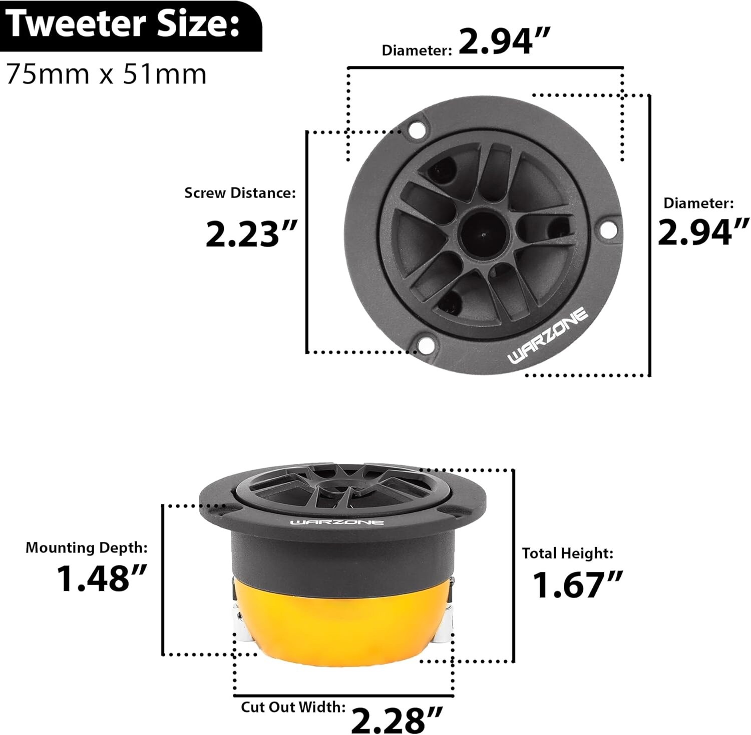 2X WARZONE 2.94Inch Super Tweeter , 4Ohm, 1300W Max, 103dB Sensitivity, Titanium