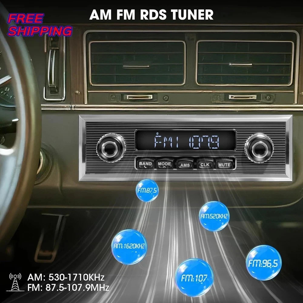 Single Din Classic Car Stereo Vintage Retro Style Radio for Truck Bluetooth LCD