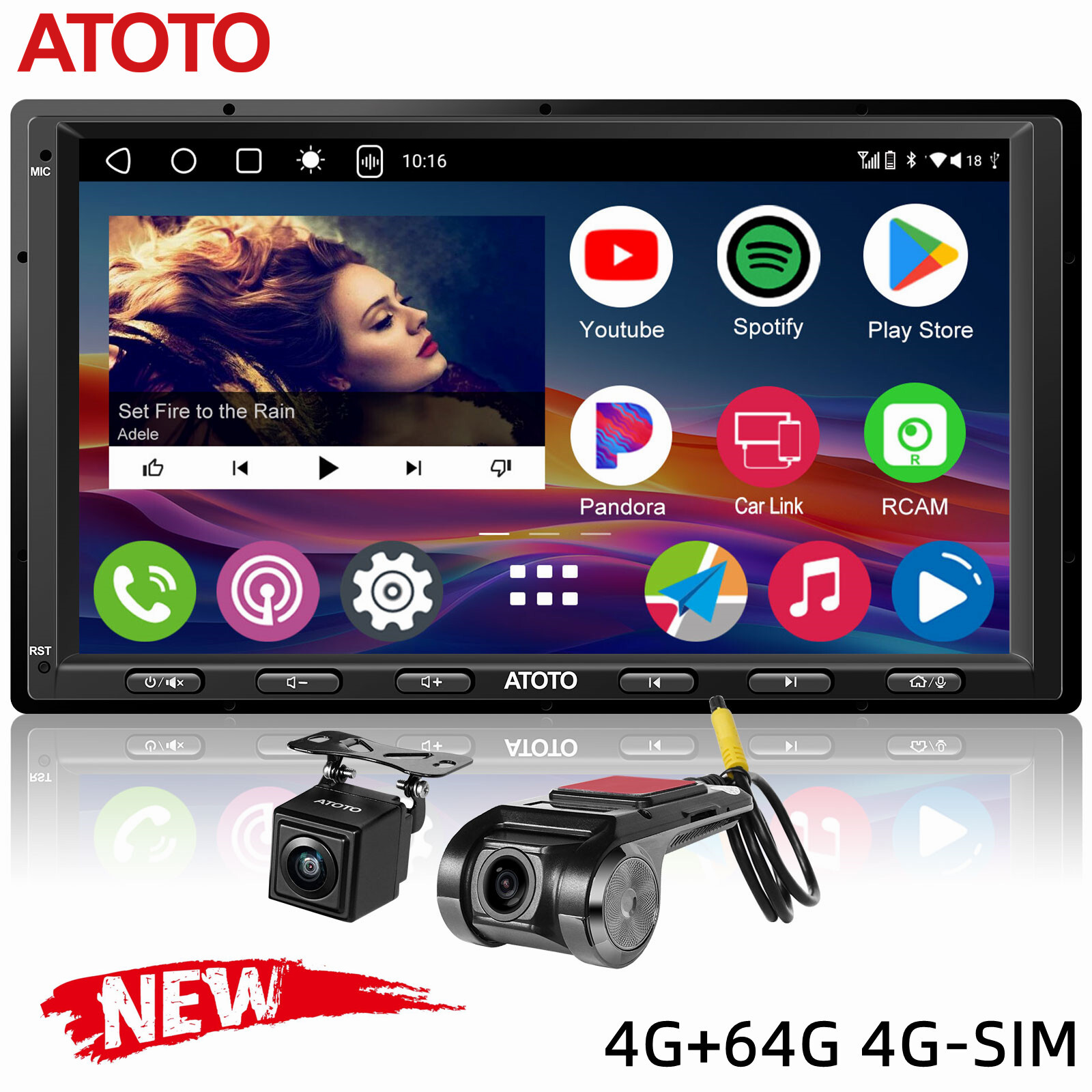 ATOTO A6PL 7″ 2DIN Android Car Stereo 4G+64G 4G-SIM ChatGPT AI Dash & Rear Cam