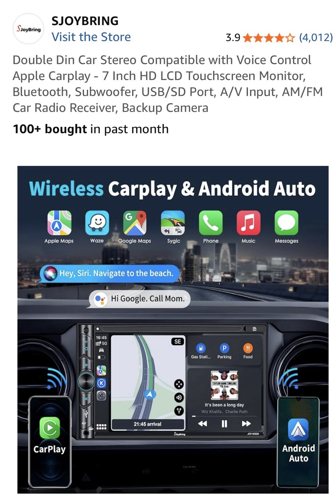 JoyBring JOY-W006 Black Stereo 7″HD With Back Up Camera