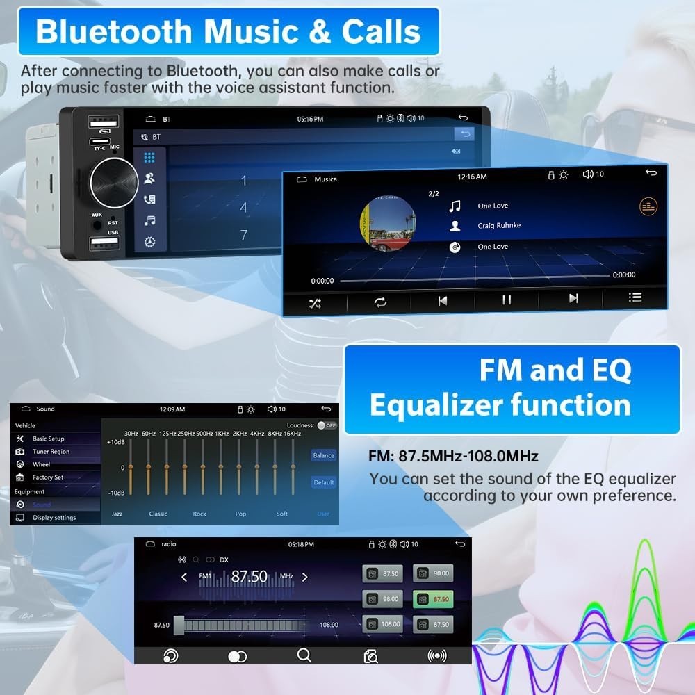 Single Din Car Stereo Universal, 6.36 Inch CarPlay & Android Auto IPS Touchsc…