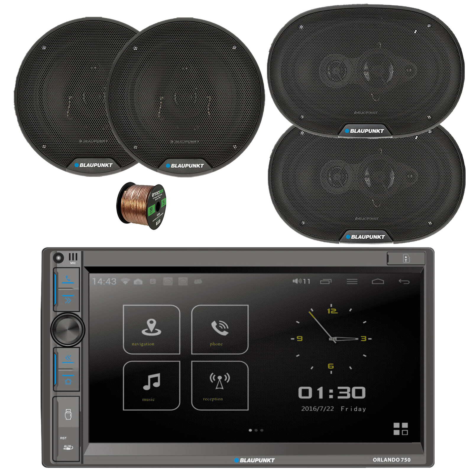 Blaupunkt 6″ Touchscreen DVD/CD Radio, 2x 6×9″ 70W + 2x 6×9″ 70W Speakers, Wire